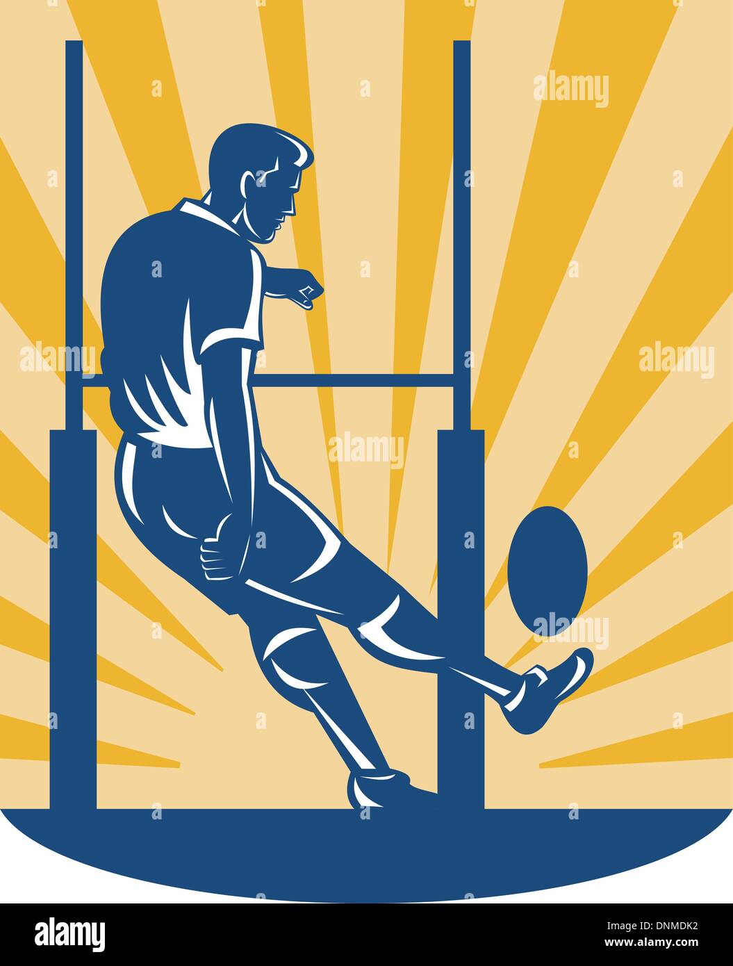 Beispiel für ein Rugby-Spieler treten am Torpfosten Stock Vektor