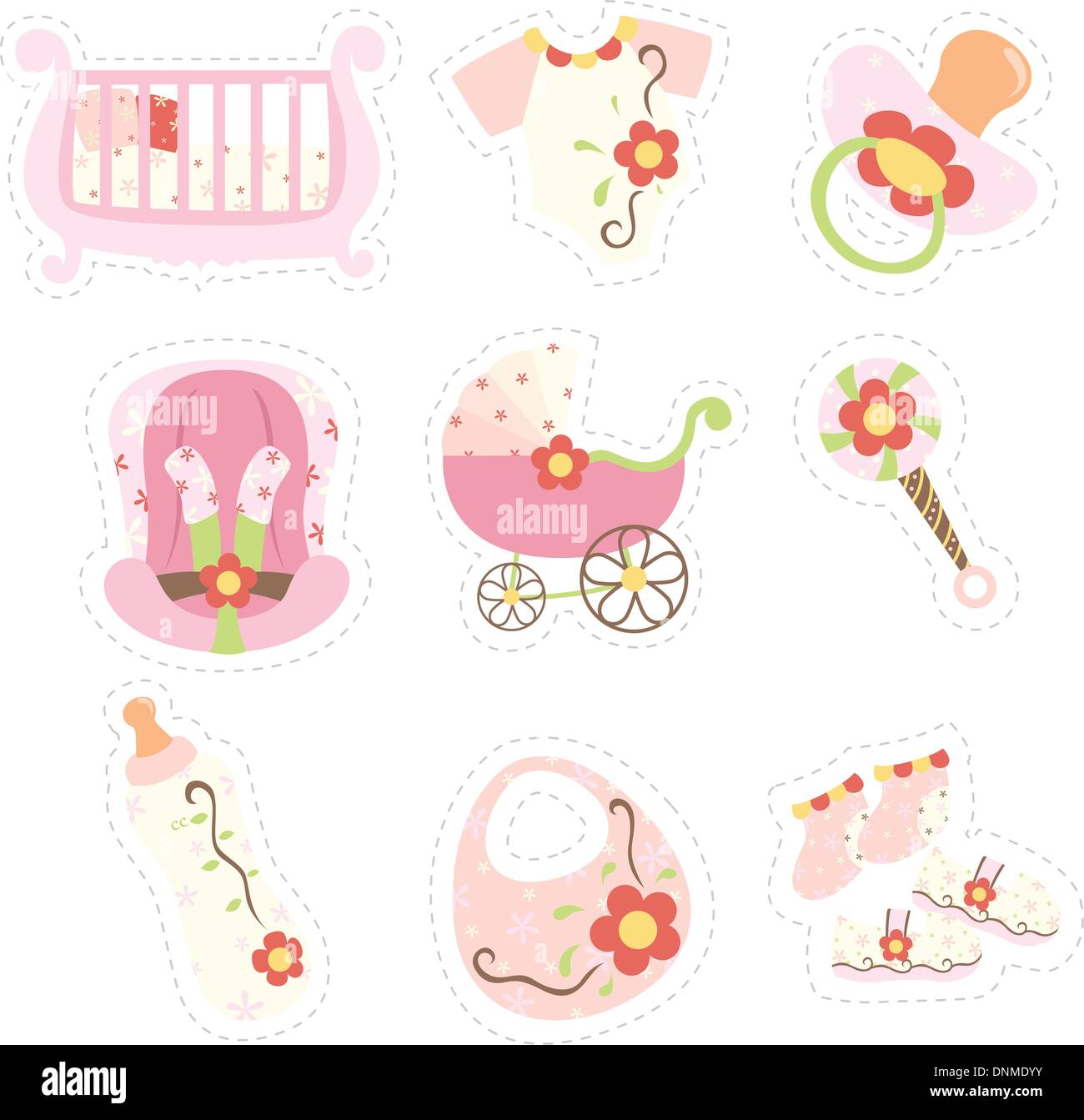 Eine Vektor-Illustration von Baby Mädchen Artikel icons Stock Vektor