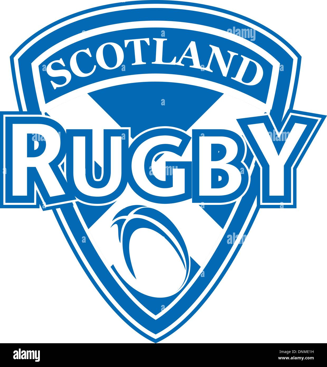 Abbildung einer Ikone zeigt einen Schild und Rugby-Ball mit Worten "Rugby Schottland" Stock Vektor