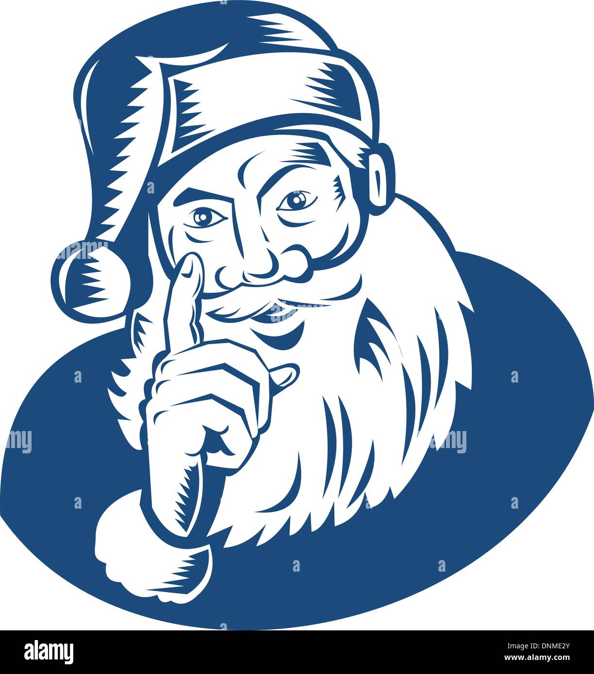Abbildung der Weihnachtsmann Santa Claus ein Fingerzeig auf isolierte Hintergrund getan im retro-Stil Stock Vektor
