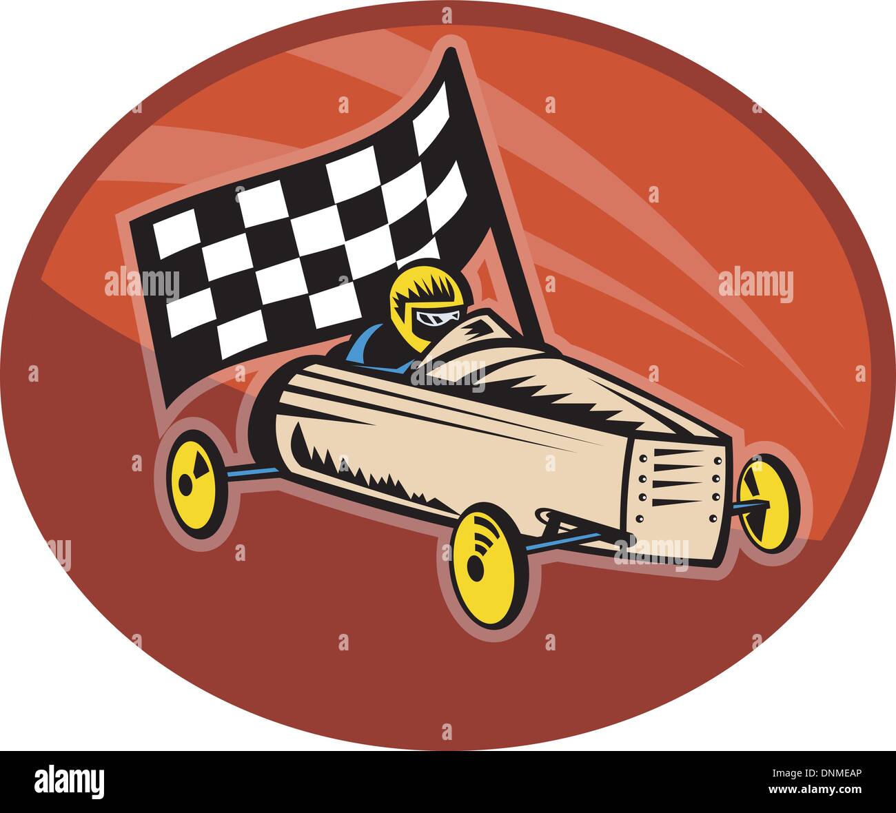 Abbildung auf den Sport racing mit Rennflagge Seifenkistenrennen Stock Vektor