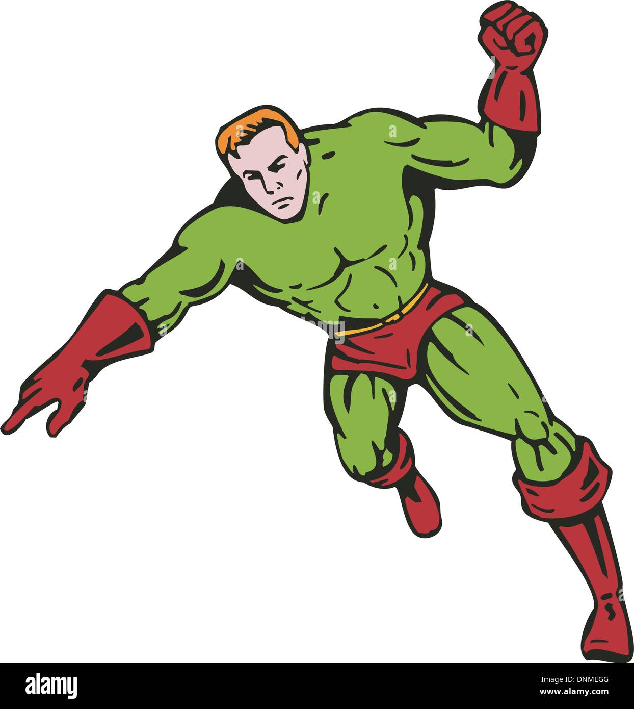 Abbildung eines Cartoon super Helden laufen, Stanzen, isoliert auf weißem Hintergrund Stock Vektor