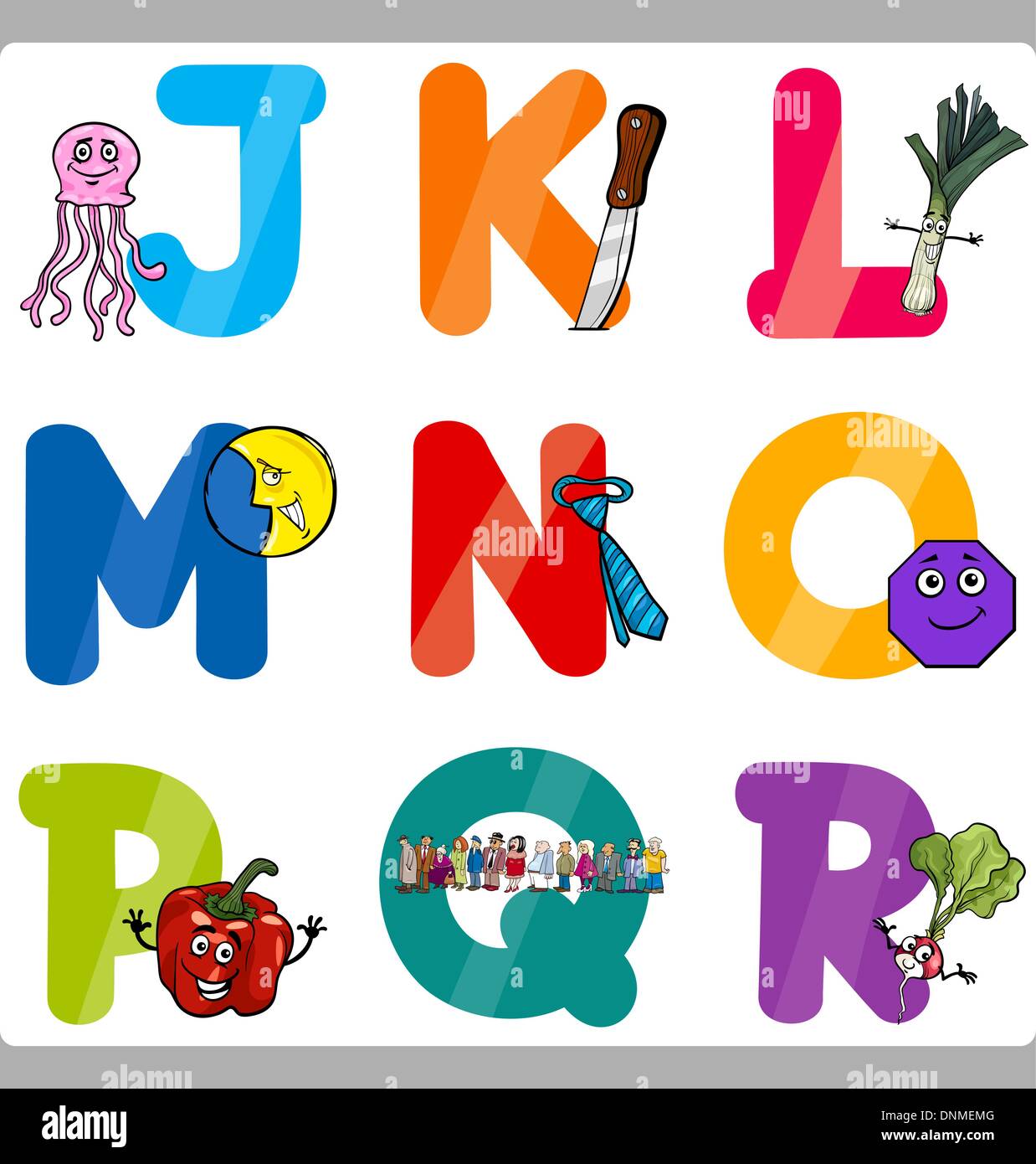 Cartoon-Illustration der lustige Großbuchstaben-Alphabet mit Objekten für Sprache und Wortschatz-Bildung für Kinder von J Stock Vektor