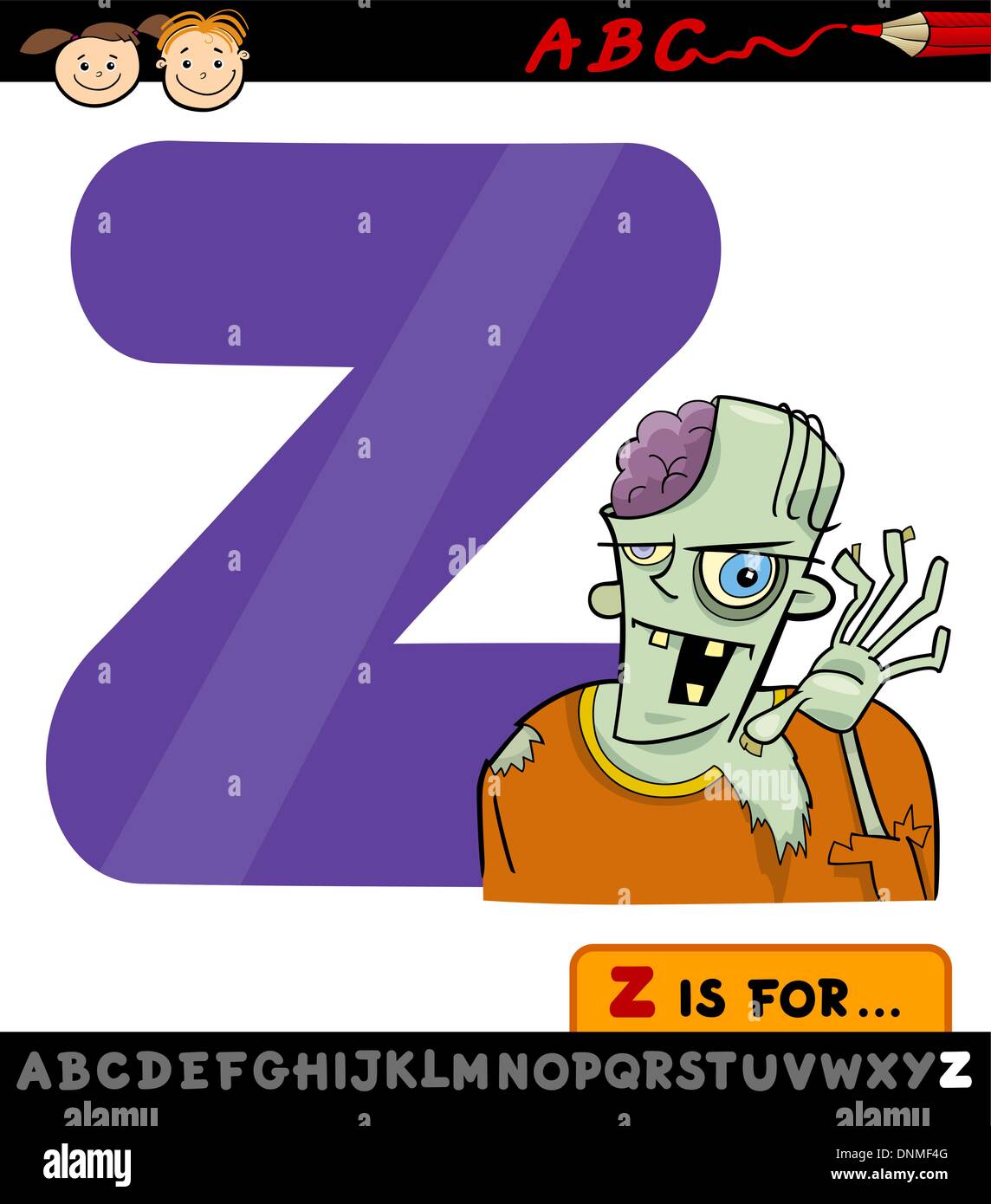 Cartoon-Illustration der Großbuchstabe Z aus Alphabet mit Zombie für Kindererziehung Stock Vektor
