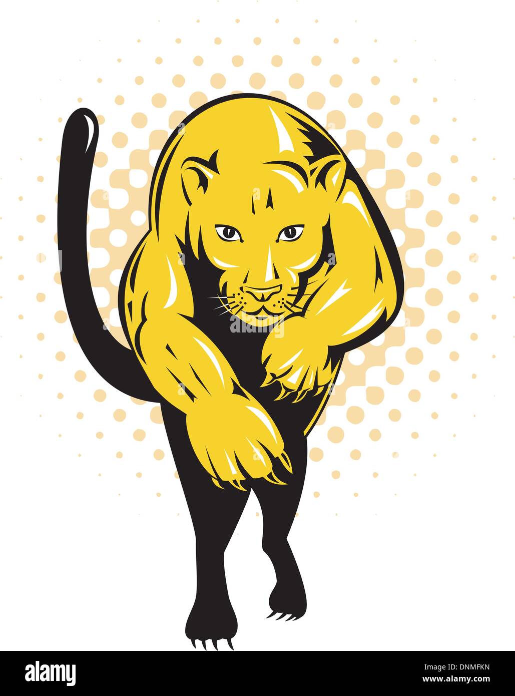 Illustration von Puma vom vorderen springen in Retro-Holzschnitt Stil getan. Stock Vektor