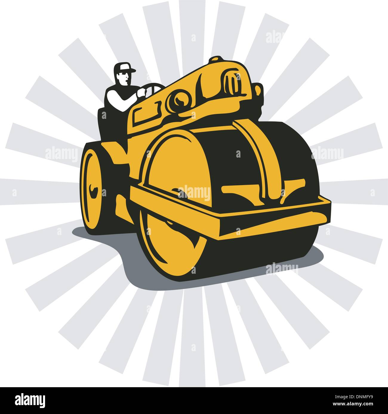 Illustration einer Road Roller Walzenzug mit Sunburst Hintergrund getan im retro-Stil. Stock Vektor