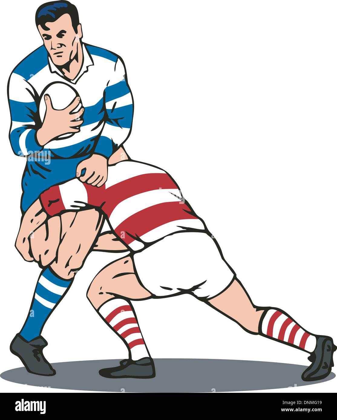 Abbildung eines Rugby-Schlosses in Angriff genommen von der Front im retro-Stil gemacht. Stock Vektor