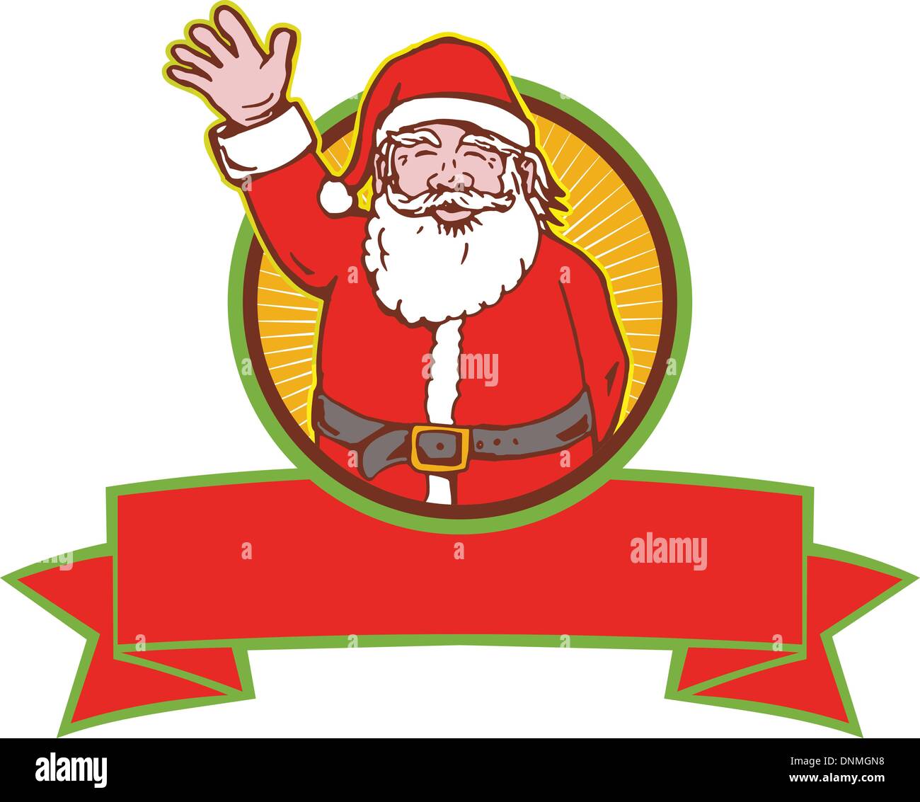 Retro-Stil Illustration cartoon Weihnachtsmann Saint Nicholas Vater Weihnachten winken auf isolierten weißen Hintergrund. Stock Vektor
