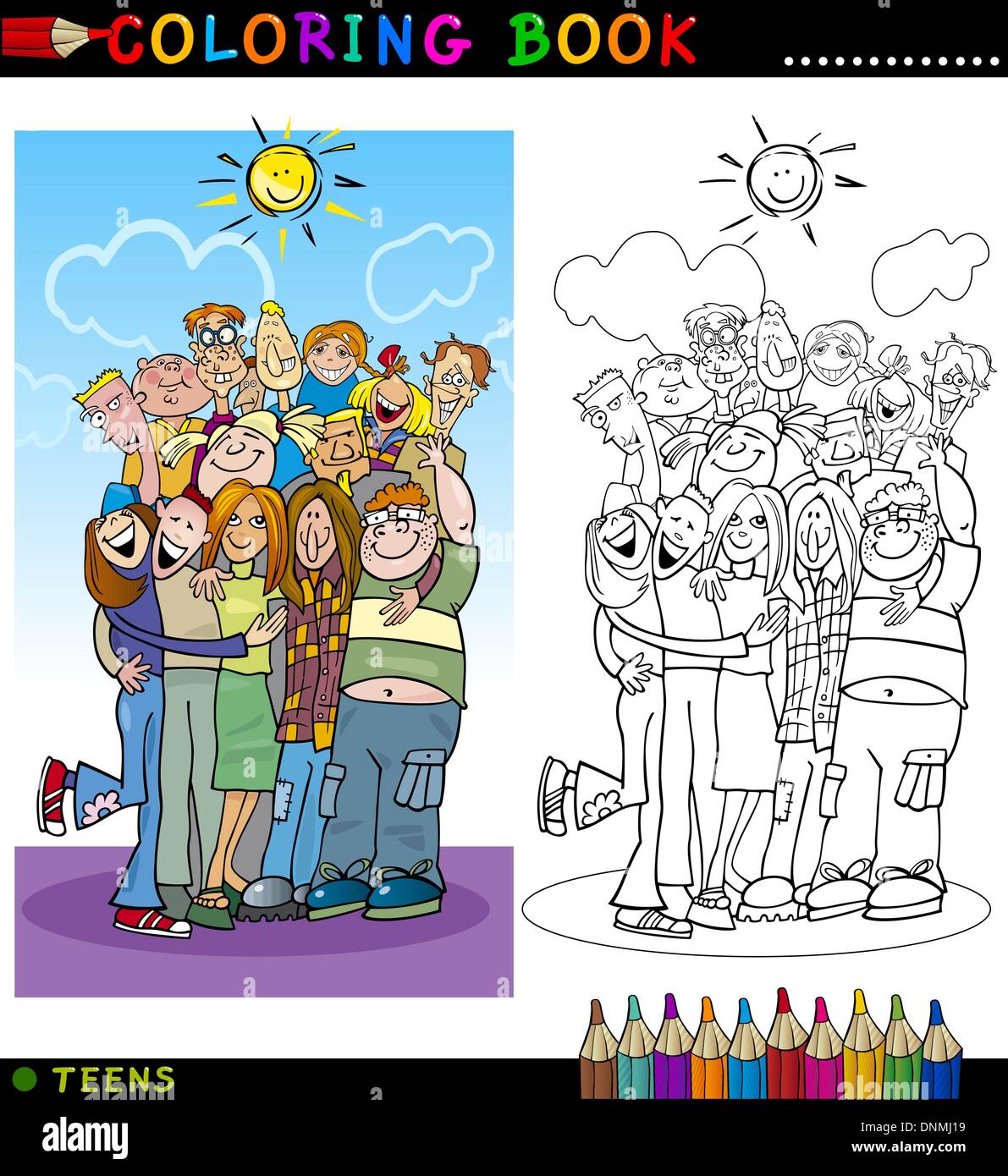 Malvorlagen Buch oder Seite Cartoon Illustration von Happy Boys ...