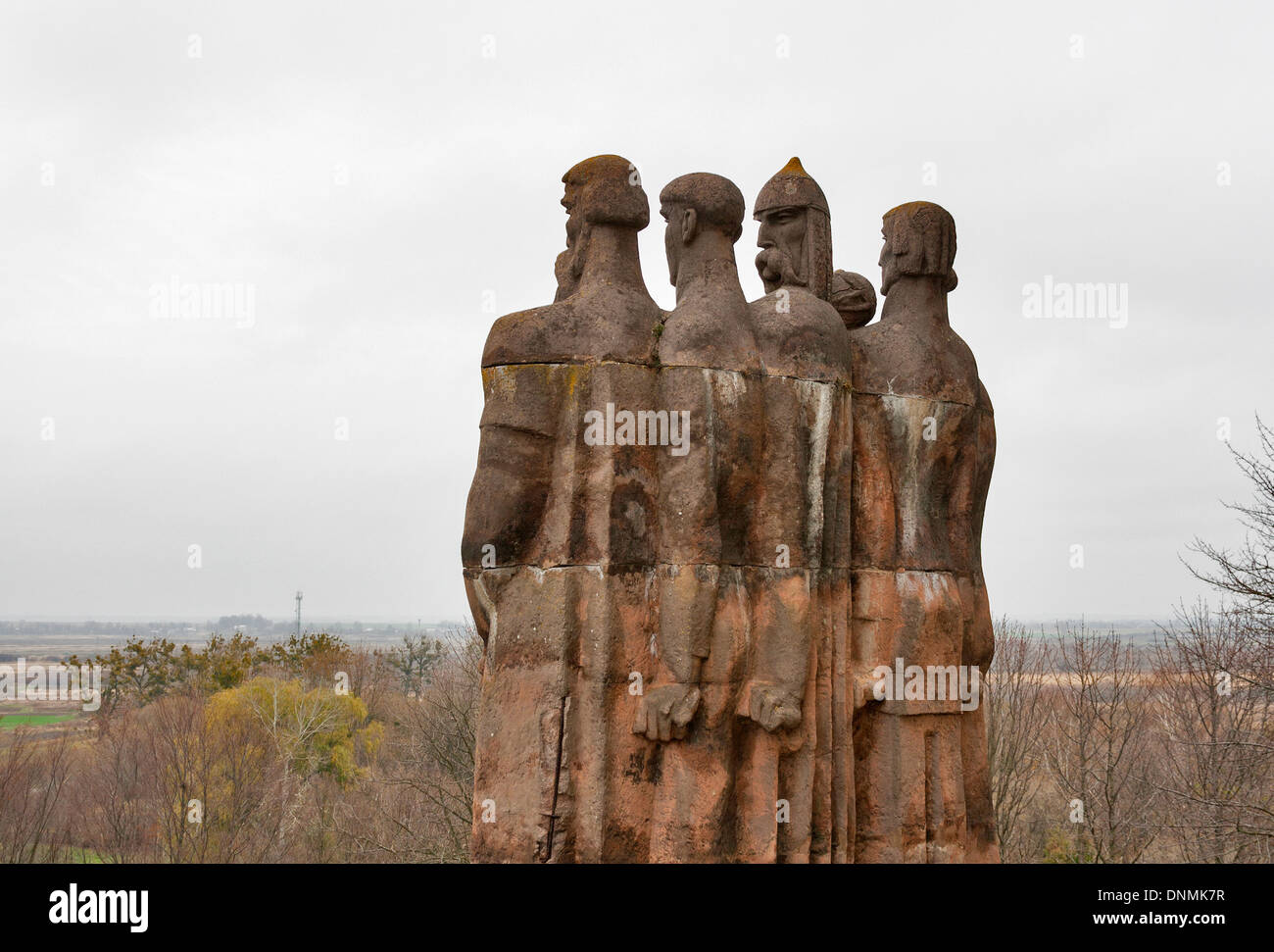 Skulpturen von unbekannten Autoren im Park vor Schloss Olesko, Ukraine Stockfoto