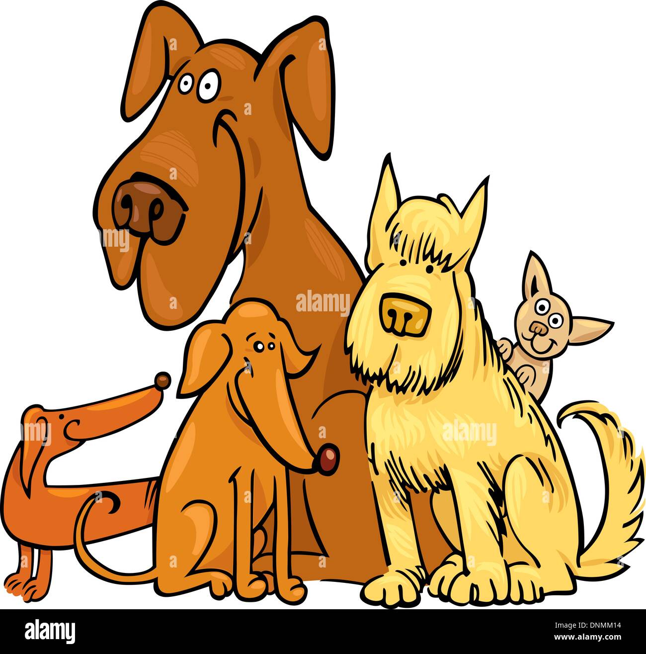 Cartoon-Illustration der fünf lustige Hunde Stock Vektor