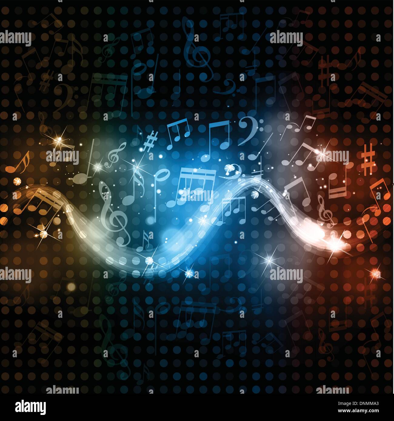 Musik-Noten auf einem leuchtenden Lichter-Hintergrund Stock Vektor