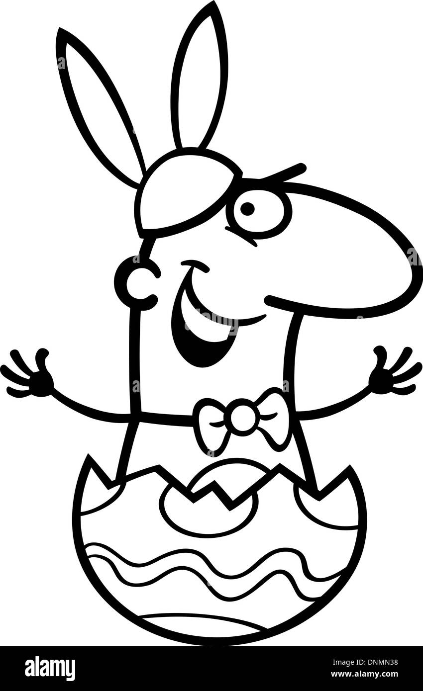 Schwarz / Weiß Cartoon Illustration der lustige Mann in Osterhase Kostüm in  Osterei Eierschale für Malbuch Stock-Vektorgrafik - Alamy