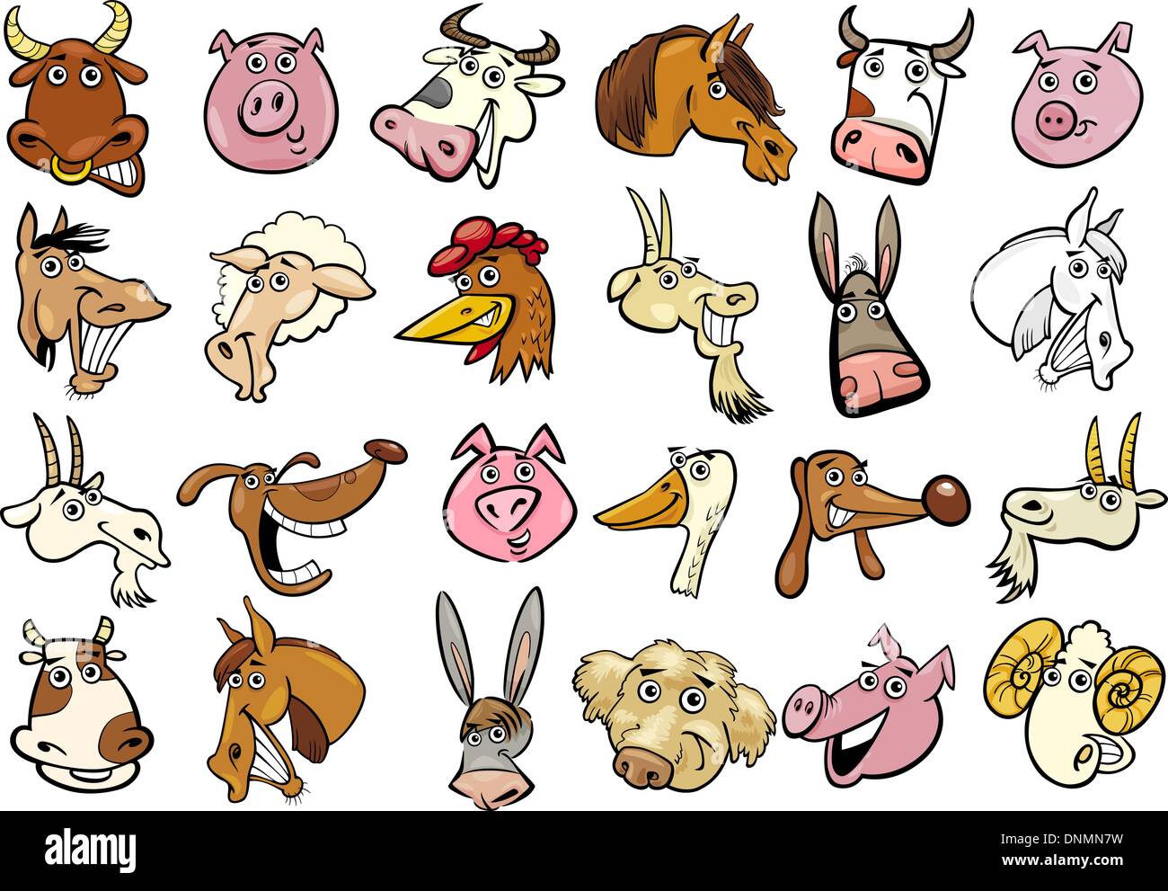 Cartoon-Vektor-Illustration von anderen Funny Farm Tiere Köpfe sehr großes Set Stock Vektor