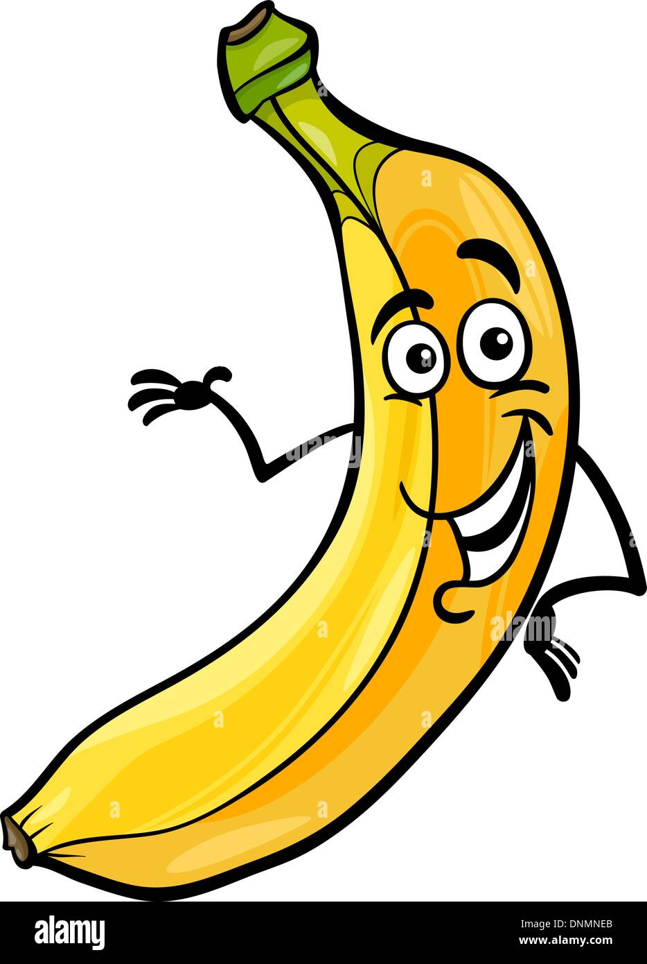 CartoonIllustration der lustige Banane Frucht essen ComicFigur Stock