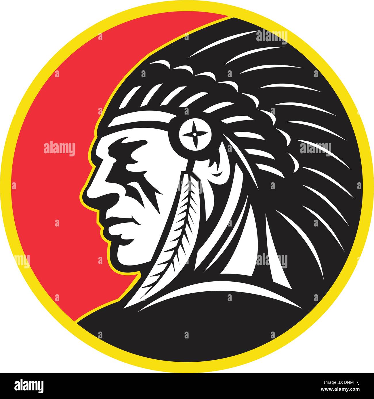 Abbildung von einem Native American Indian Chief Blick auf die Seite legen im inneren Kreis auf weißem Hintergrund isoliert Stock Vektor