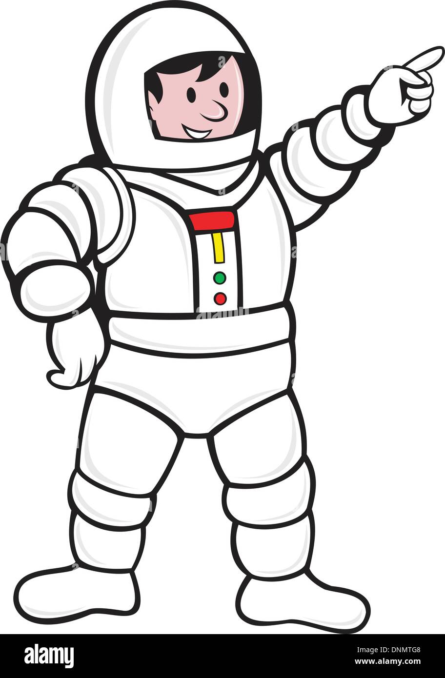 Abbildung eines Astronauten stehen und zeigt die Vorderseite im Cartoon-Stil gemacht. Stock Vektor