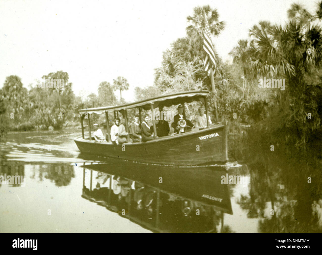Koreshans an Bord der "Victoria" auf dem Estero River, Florida Stockfoto