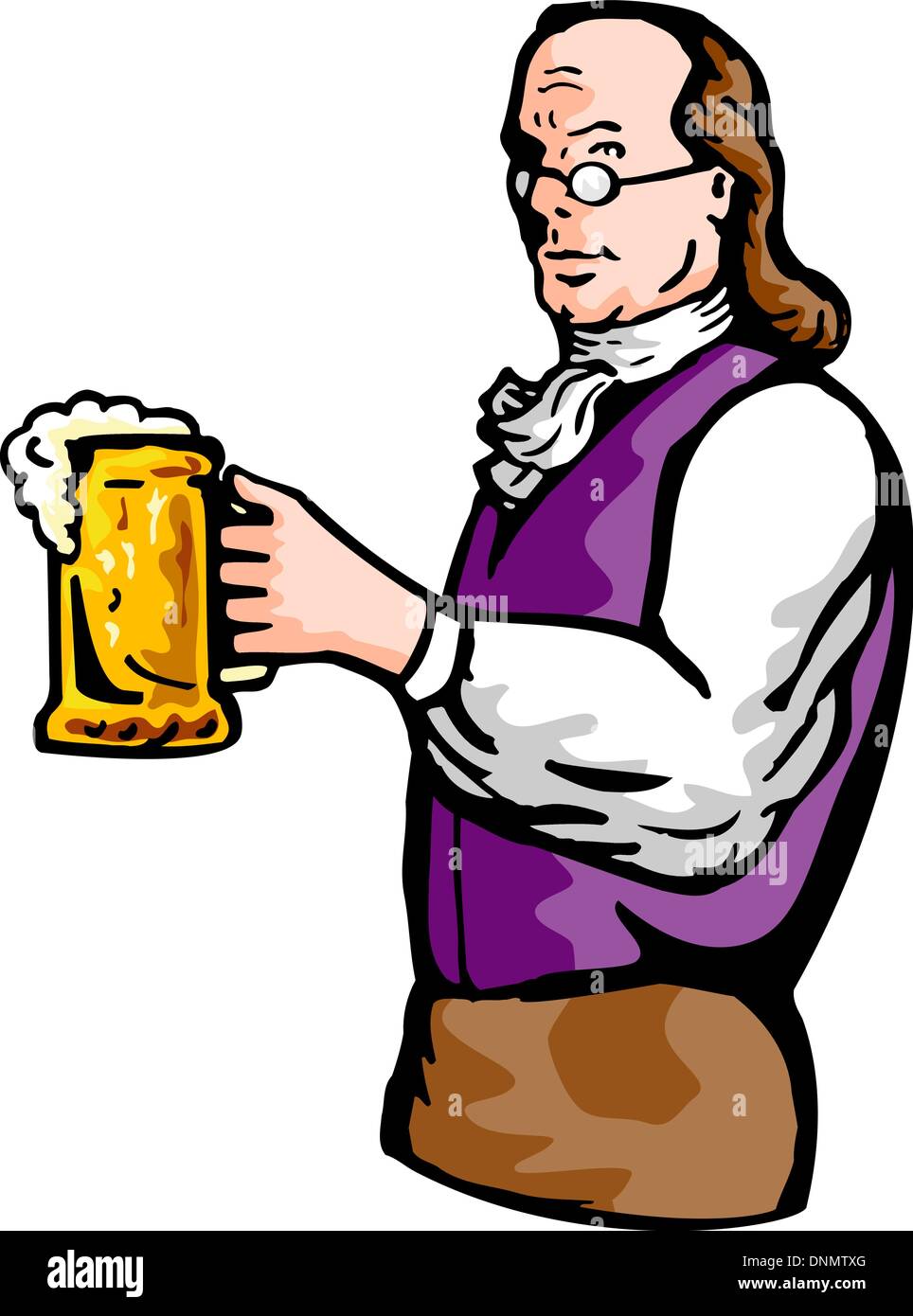 Abbildung eines Benjamin Franklin oder edlen aristokratischer Gentleman hält Krug Bier Stock Vektor