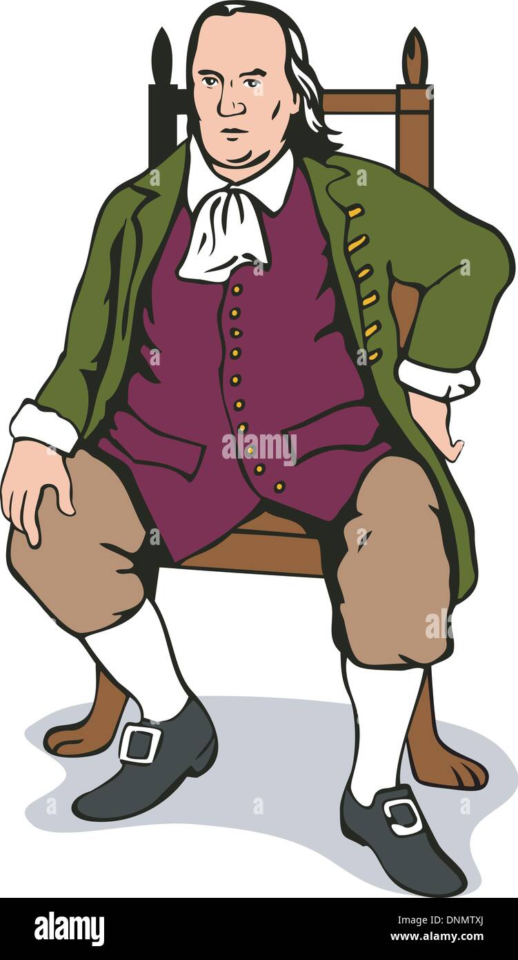 Illustration von Ben Franklin sitzen im retro-Stil gemacht. Stock Vektor