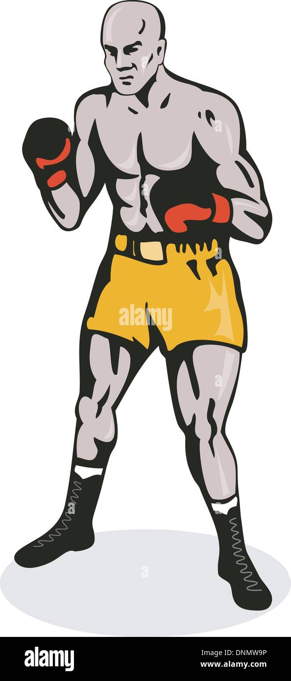 Abbildung eines Boxers posiert Retro-Stil, isoliert auf weiss Stock Vektor