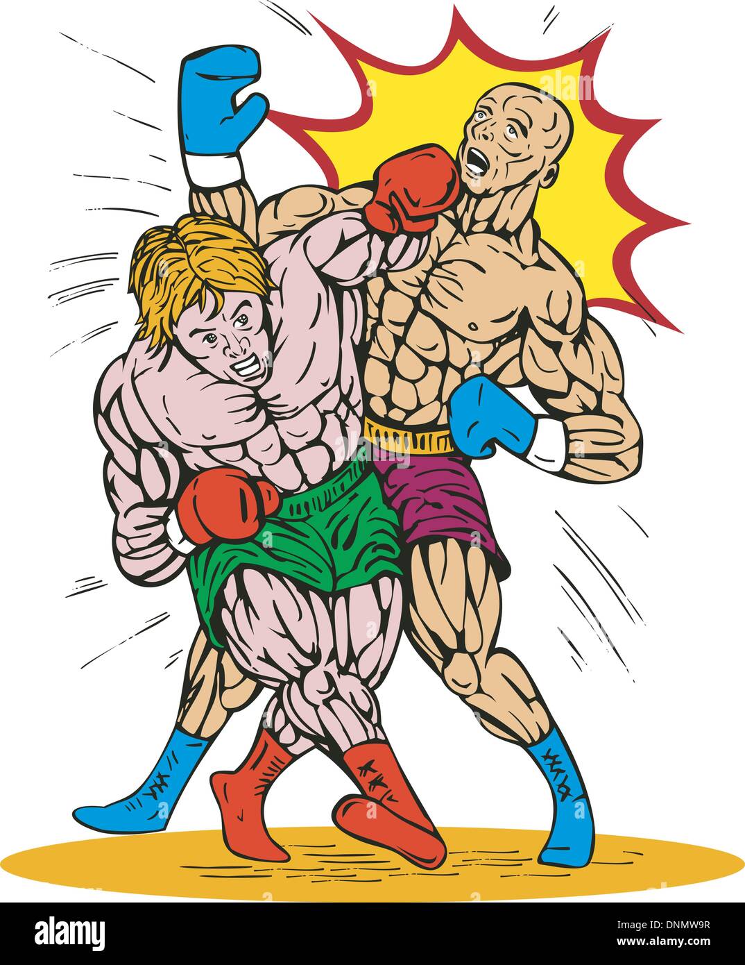 Abbildung eines Boxers verbinden einen KO-Schlag skizzieren Stil Stock Vektor