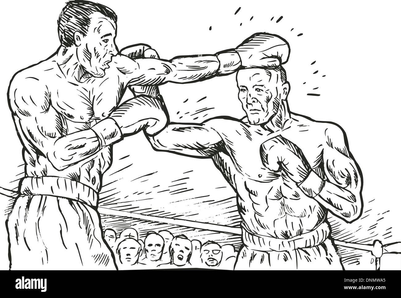 Abbildung eines Boxers verbinden einen KO-Schlag skizzieren Stil Stock Vektor