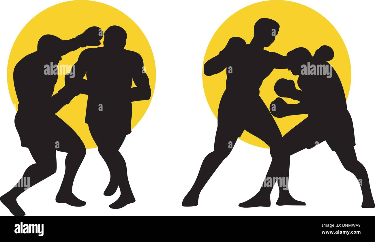 Abbildung eines Boxers verbindet eine KO-Schlag-silhouette Stock Vektor