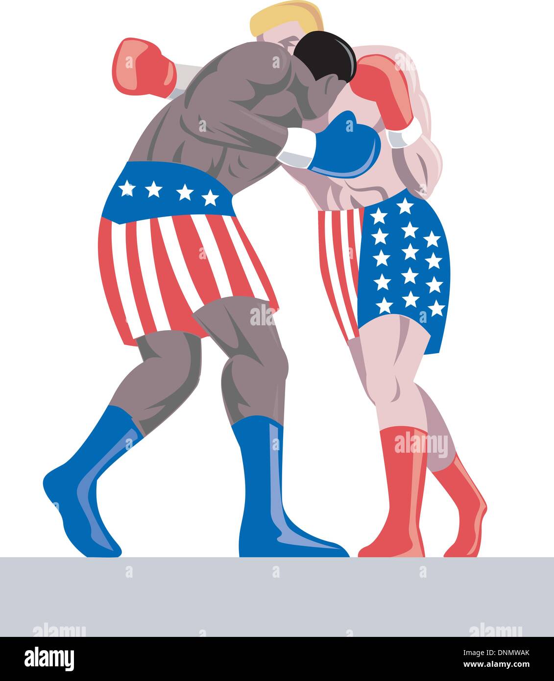 Illustration der amerikanische Boxer in Sternen und Streifen verbinden Knockout Punch Retro-Stil isoliert auf weiße Retro-Stil Stock Vektor