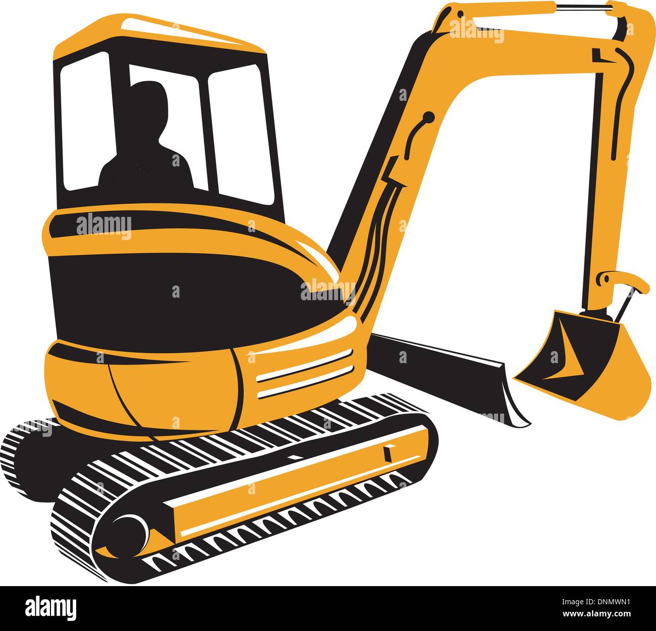 Beispiel für eine mechanische Digger auf isolierte Hintergrund getan im retro-Stil Stock Vektor