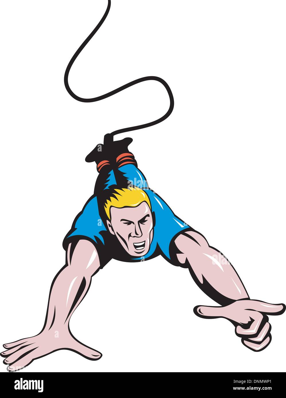Illustration der Mann bungy jumping Hand zeigen Stock Vektor