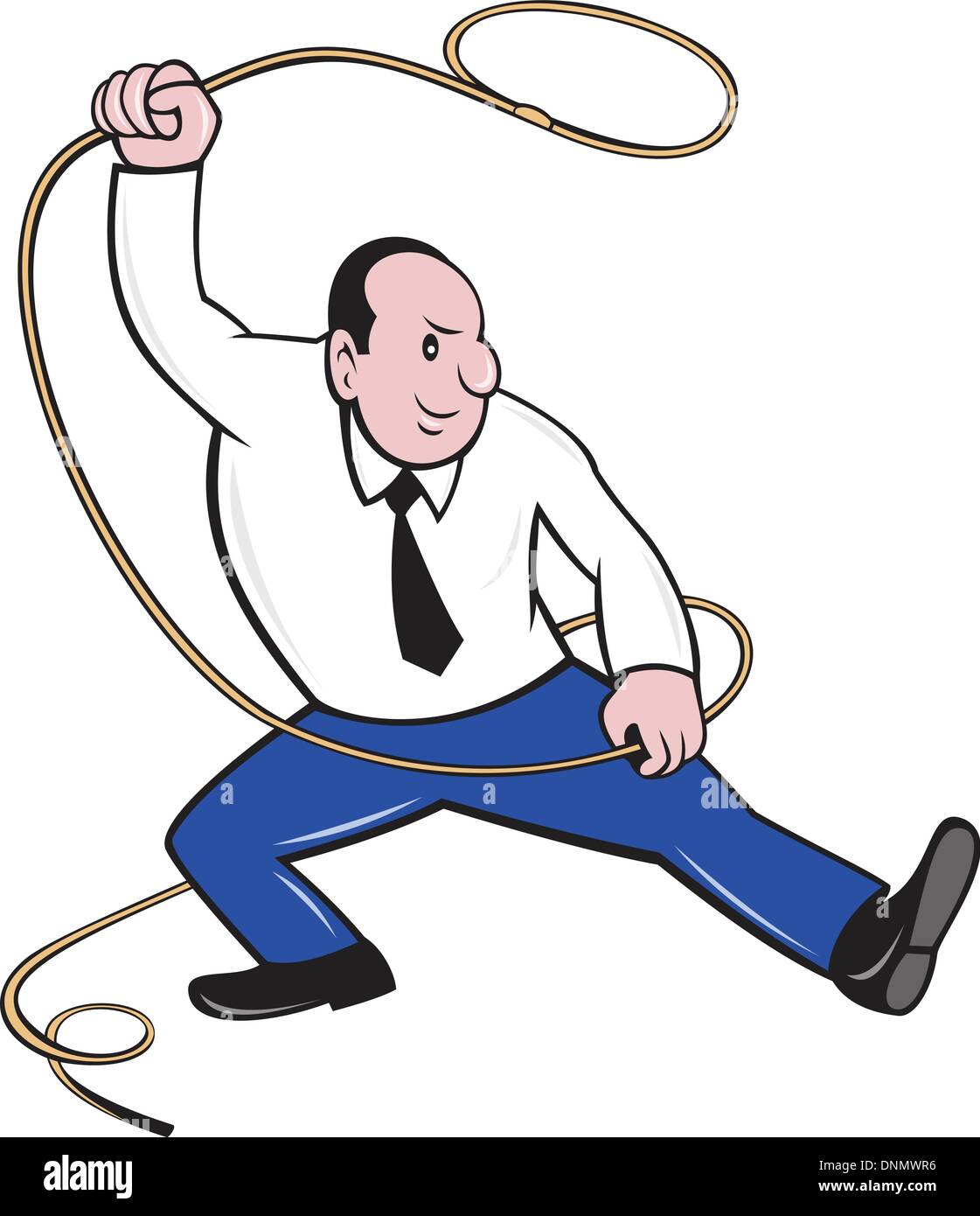 Abbildung eines Geschäftsmannes halten ein Lasso Seil getan im Cartoon-Stil auf isolierte Hintergrund Stock Vektor