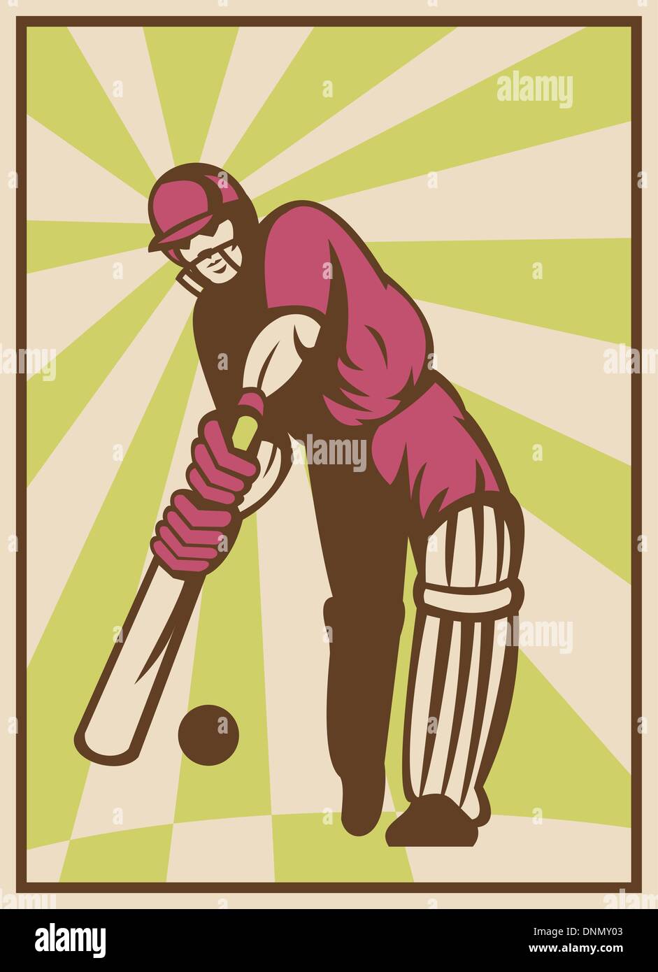 Abbildung eines Cricket-Spieler schlagen Kugel getan im retro-Stil Stock Vektor