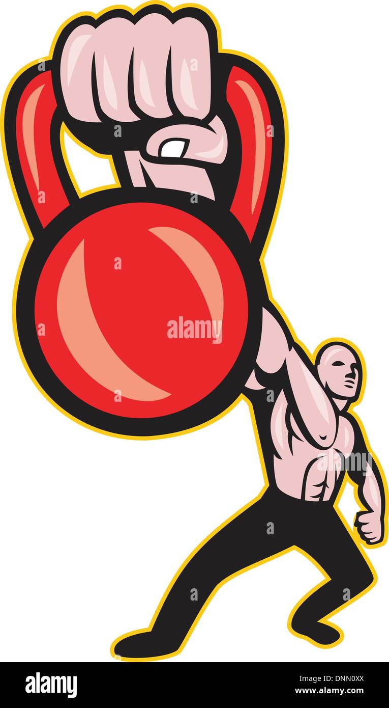 Illustration einer Strongman Crossfit Training heben Kettlebell oder Girya von vorne auf isolierte Hintergrund betrachtet. Stock Vektor