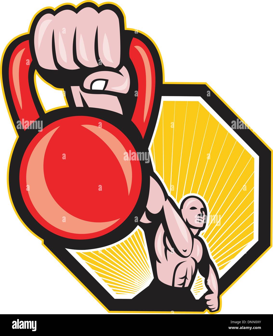 Illustration einer Strongman Crossfit Training heben Kettlebell oder Girya von vorne auf isolierte Hintergrund betrachtet. Stock Vektor