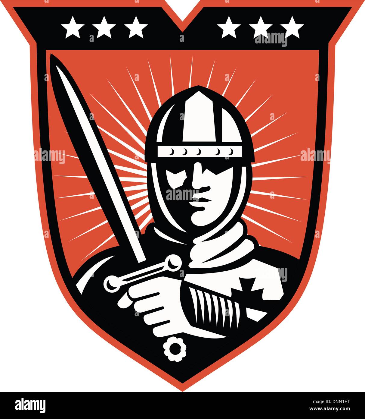 Darstellung der Ritter Krieger Kreuzritter mit Langschwert im Inneren Schild im retro-Stil gemacht. Stock Vektor