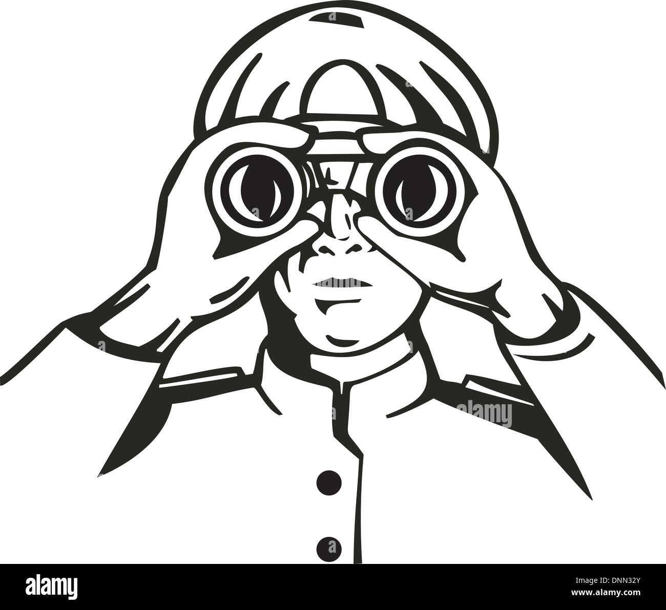 Abbildung der männliche Blick durch ein Fernglas. Stock Vektor