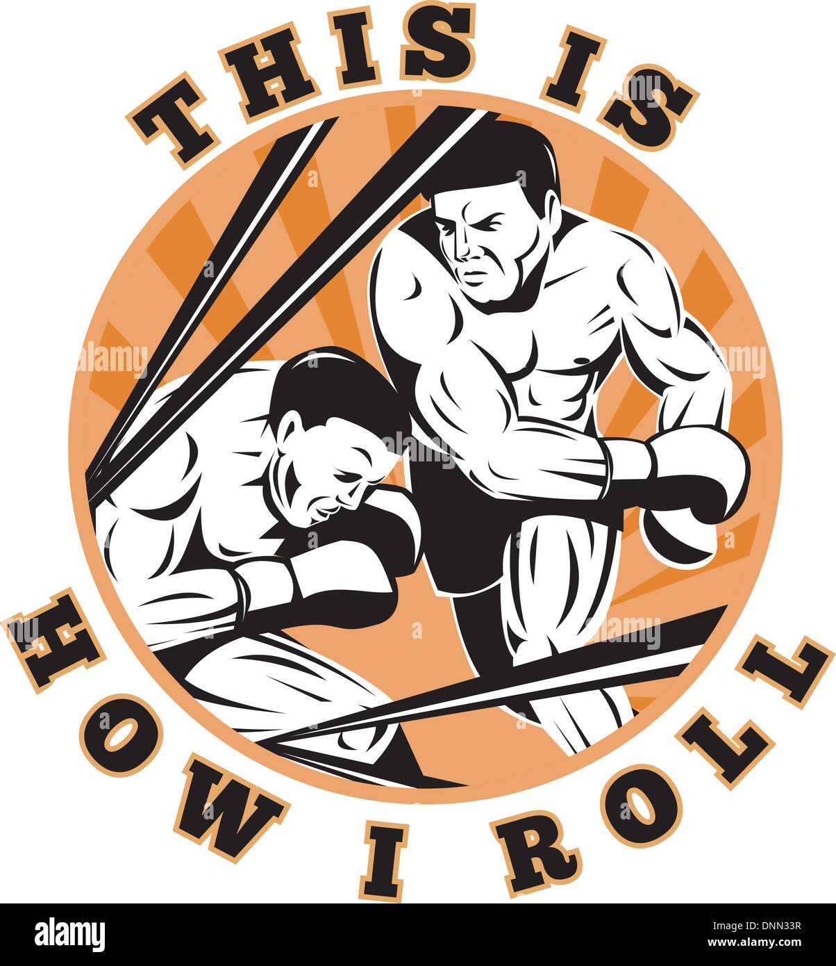 Abbildung eines Boxers verbinden einen KO-Schlag gesetzt innerhalb eines Kreises mit Worten "Dies ist, wie ich Rollen" Stock Vektor