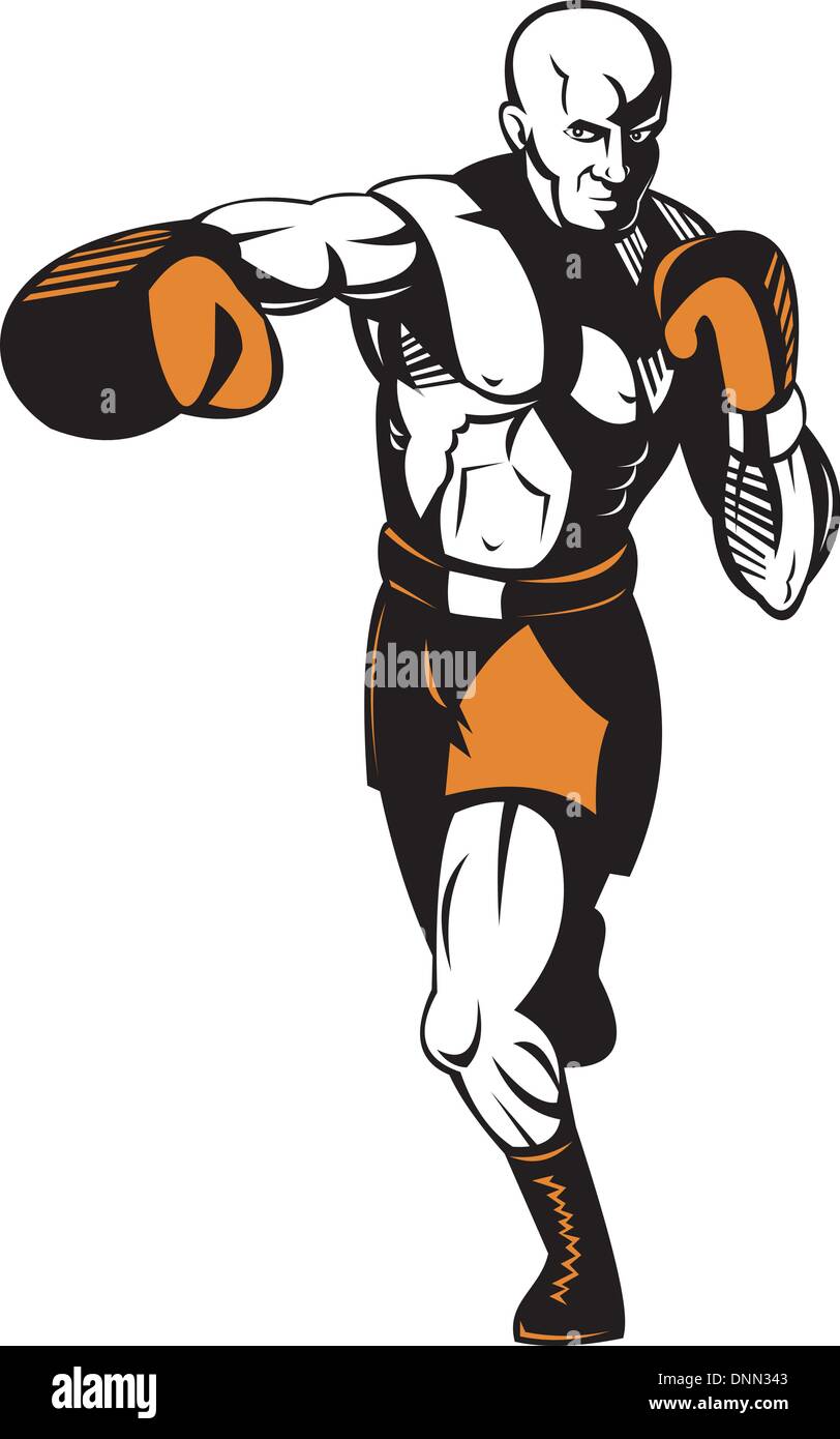 Abbildung eines Boxers Stanzen getan im Retro-Stil, isoliert auf weiss Stock Vektor