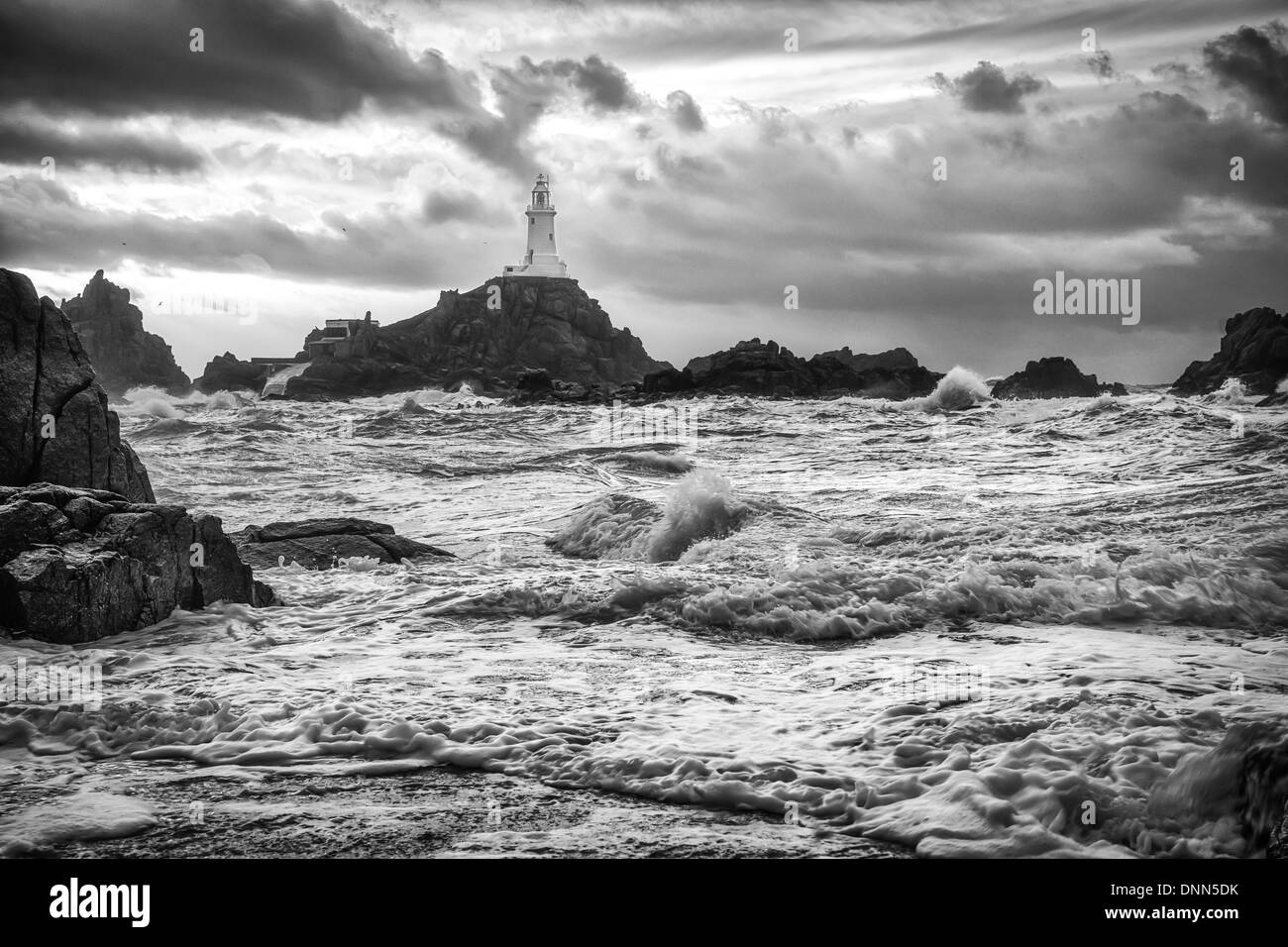 Corbiere Lighthouse schwarz und weiß, Jersey Stockfoto