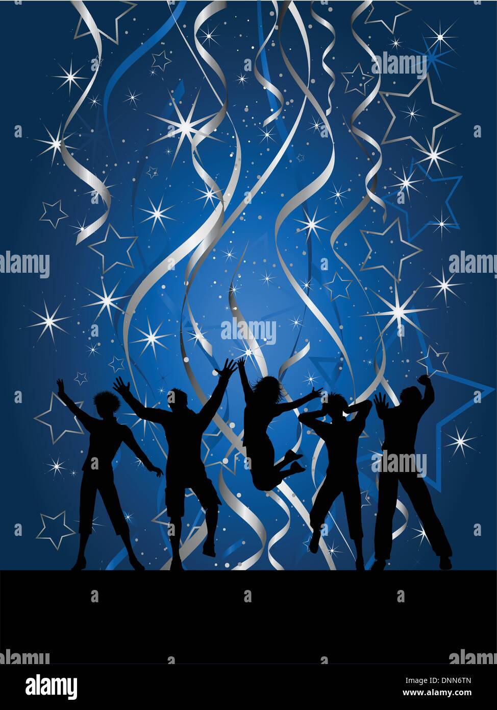 Silhouetten von Menschen tanzen auf Weihnachten Hintergrund Stock Vektor