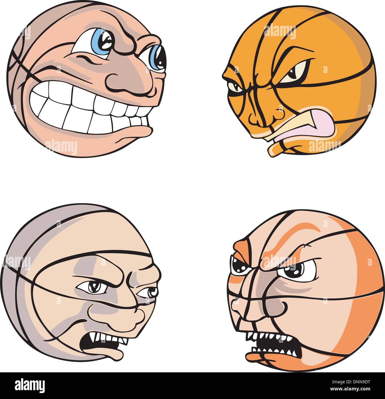 Lustige Basketbälle. Satz von Farbe-Vektor-Illustrationen. Sport. Stock Vektor