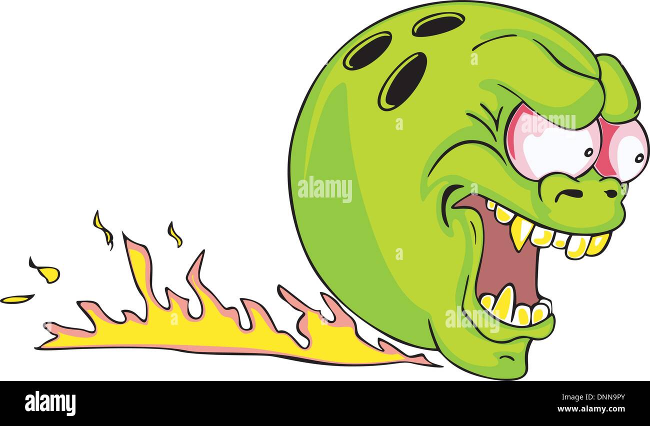 Grüne Bowling-Kugel mit Flamme. Farbe-Vektor-Illustration. Stock Vektor