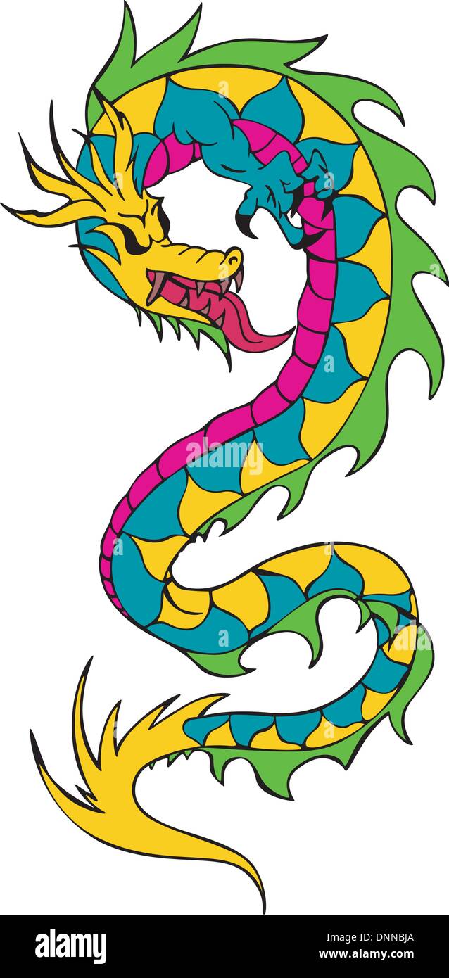 Lange chinesische Drachen Wurm. Farbe-Vektor-Illustration. Stock Vektor