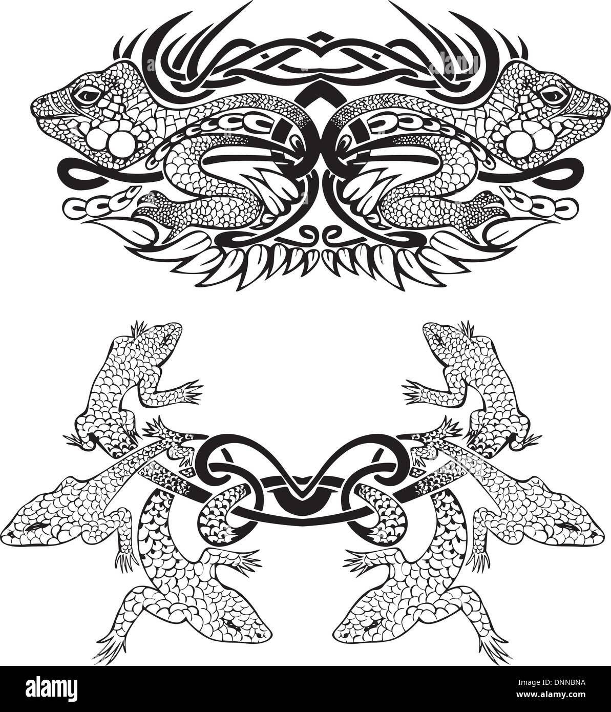 Stilisierte symmetrische Vignette mit Eidechsen. Vektor-Illustration EPS8 Stock Vektor