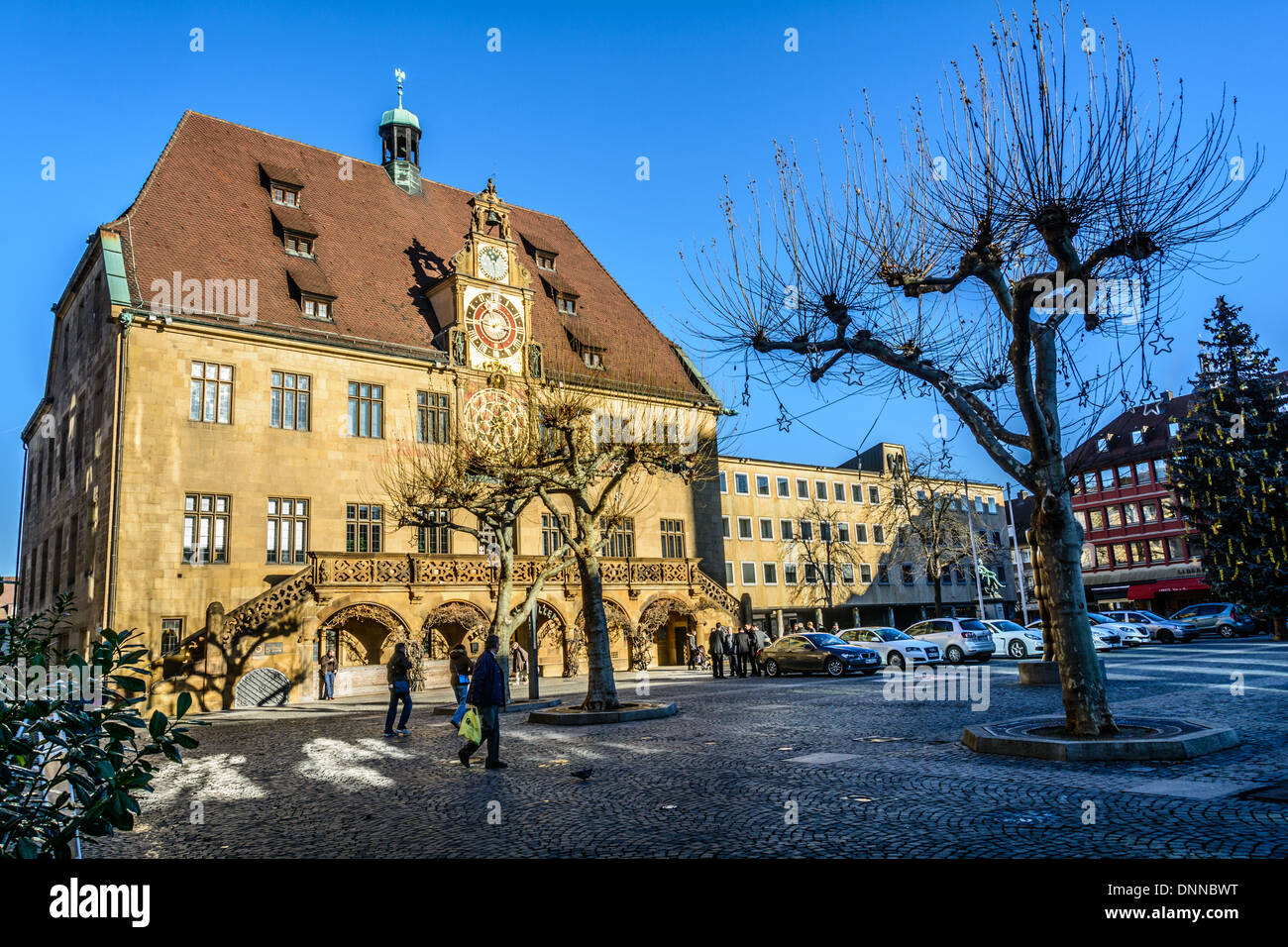 Historisches Rathaus mit der astronomischen Uhr von Isaak Habrecht (1580) der deutschen Stadt Heilbronn Deutschland Stockfoto