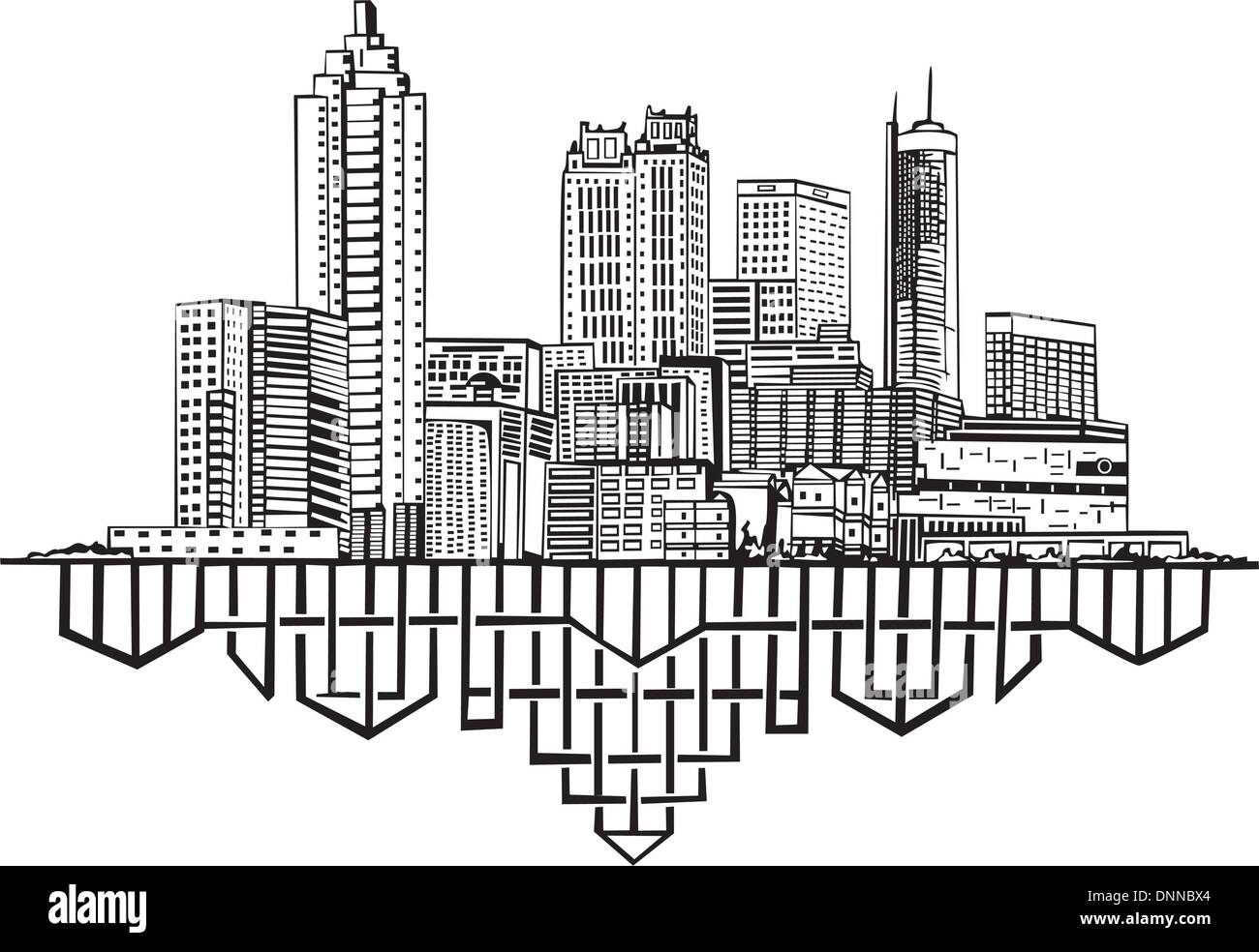 Atlanta, GA Skyline. Schwarz / Weiß-Vektor-Illustration EPS 8. Stock Vektor
