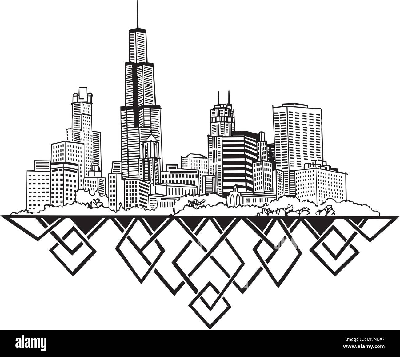 Skyline von Chicago, IL. Schwarz / Weiß-Vektor-Illustration EPS 8. Stock Vektor
