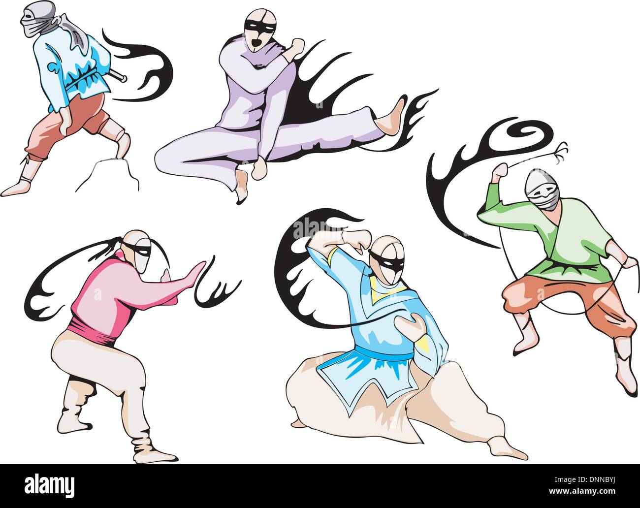 Vektor-Set von japanischen Ninjas. Tätowierungen. Stock Vektor