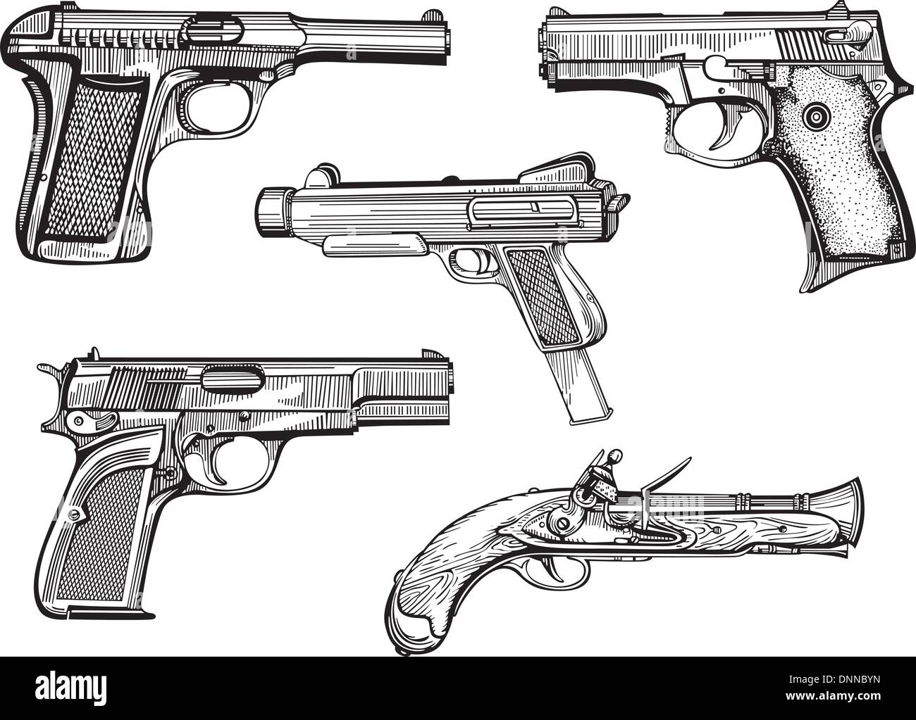 Vektor einstellen der alten Pistolen Skethes. Stock Vektor